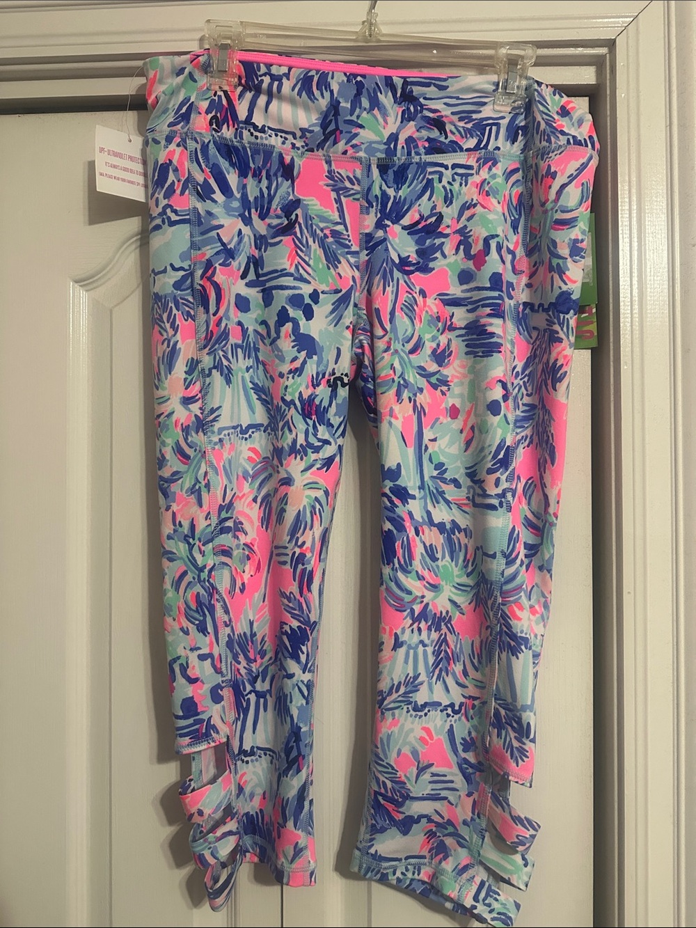 Lilly Pulitzer Neon Pink, Blue & Mint Abstract Crop Leggings